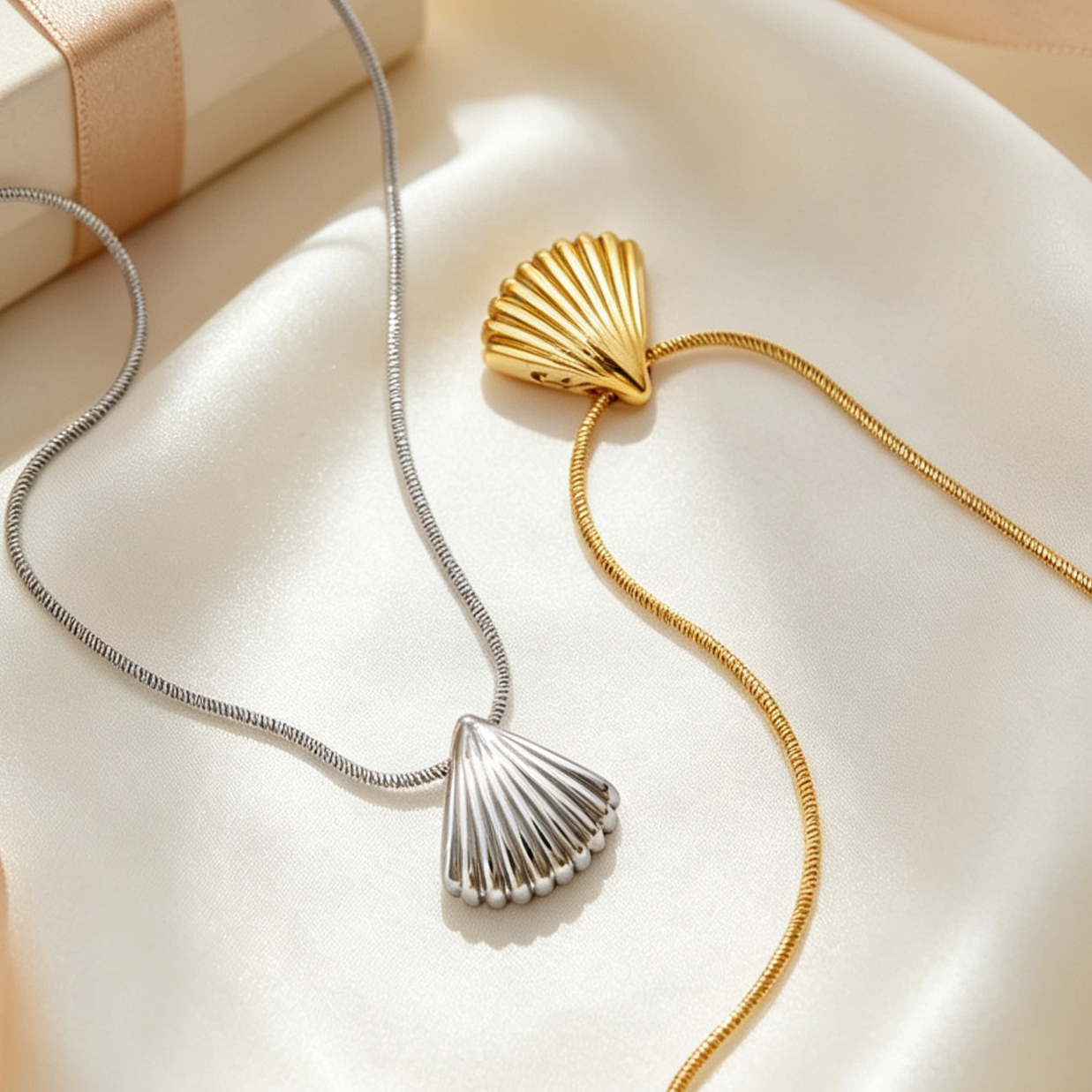 Golden-tone Scallop Shell Pendant Necklace